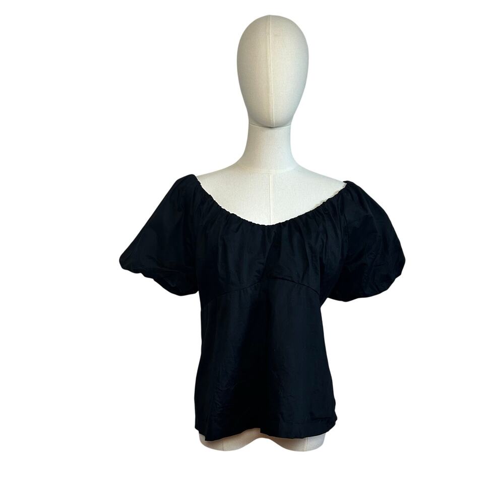 Old Navy Black L Empire Waist Puff Sleeve Top Boho Peasant Cottage Minimalist